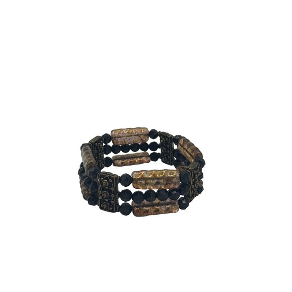 Copper Colored Glass Beaded 3 Strand Stretch Bracelet - Picture 4 of 6